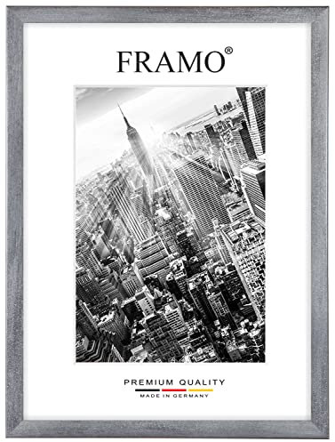 FRAMO Cadre photo en bois 46 x 61 cm sur mesure - Gris essuyé | Couleur/Taille sélectionnable | verre acrylique antireflet | Cadre pour Puzzle | Photos | affiche