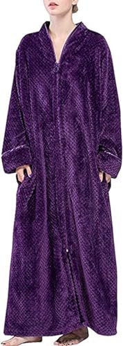 DSNOW Accappatoio da donna in pile con cerniera lunga in pile, Viola, XL