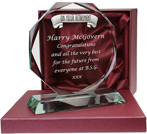 De Walden Retirement Gifts for Men Personalised Engraved Cut Glass Leaving Gift in a Silk Gift Box