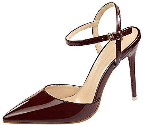 wealsex Escarpins Sandales Cuir Vernis Talon Haut Aiguilles Sexy Bout Pointu Bride Cheville Chaussure Mode Simple Soirée Club Bar Mariage Femme (Rose,39)