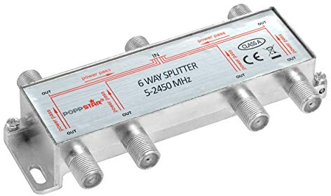 Poppstar Répartiteur coupleur Splitter d'Antenne de 6 Sorties (analogique/numérique/BK/unicable/HD/4K Compatible) pour TV,Antenne TNT,Satellite,Câble,TV,Radio,LNB - 100dB, 5-2450 MHz