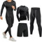 Niksa Sportbekleidung Herren Fitness Bekleidung Trainingsanzug 3pcs Set Fit elastische Sportwear Fitness Kompressionsshirt Langarmshirt Sporthose Leggings (Größe XL Bust =96, Long Sleeve(163515)*D)
