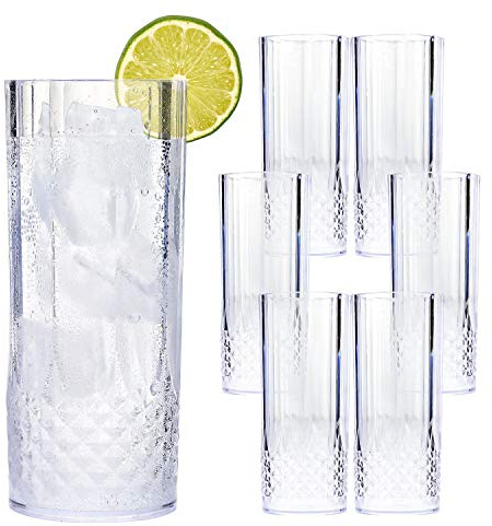 Taylor & Brown Clear Crystal Effect Plastic Highball Whiskey Wine Champagne Flute Glasses Drinks Cups Reusable for Parties, Weddings, Outdoor Events, BBQ and Picnics (18, Highball)