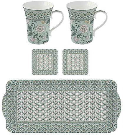 COFFRET 2 MUGS 36CL EN PORCELAIBE + PLATEAU MELAMINE 39x17CM GREEN