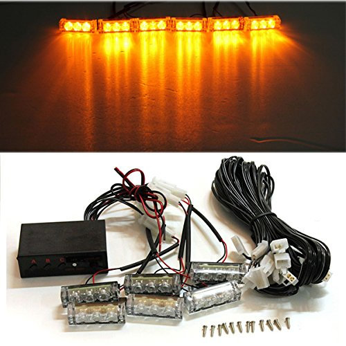 C-FUNN Car 12V 6 Amber Led Flashing Grill Lights Bar Strobes Warning Recovery Breakdown