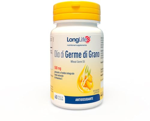 LongLife® Olio di Germe di Grano | Ricco di Vitamina E naturale | Azione Antiossidante | Controllo dei livelli dei lipidi | Spremitura a freddo | 60 perle | Doping free