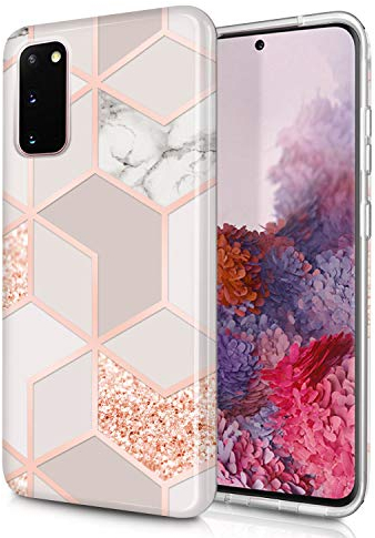JAHOLAN Galaxy S20 Hülle Handyhülle TPU Silikon Weiche Schlank Schutzhülle Handytasche Flexibel Case Handy Hülle für Samsung Galaxy S20 - Marmor Glitter Sparkle Rose Gold