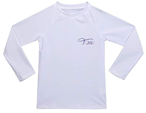 TIZAX T-Shirt de Bain Anti-UV pour Enfants Filles Maillot de Bain à Manche Longue Filles Rashguard pour Surf Natation plongée Plage UPF 50+ Protection Solaire Blanc 4-14 Ans