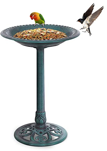 GOPLUS Mangeoire Oiseaux Exterieur 2 en 1 en PP sur Pieds, Abreuvoir Oiseaux Ø50 x 72H CM, Bain d’Oiseau, Base Remplissable, Décoration Vintage, Design Antique, Bronze
