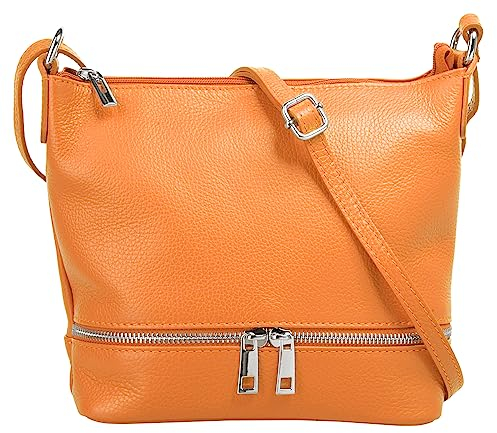 Cluty Umhängetasche Echt Leder Damen | Made in Italy, verstellbarer Schultergurt, Handtasche mit Reißverschlüssen, verstärkter Boden orange | 020960