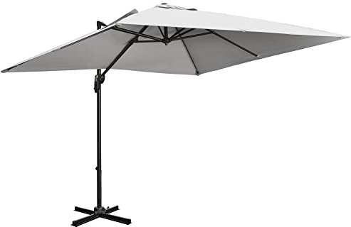 Outsunny 2.7 x 2.7 m Cantilever Parasol, Square Overhanging Umbrella with Cross Base, Crank Handle, Tilt, 360° Rotation and Aluminium Frame, Grey