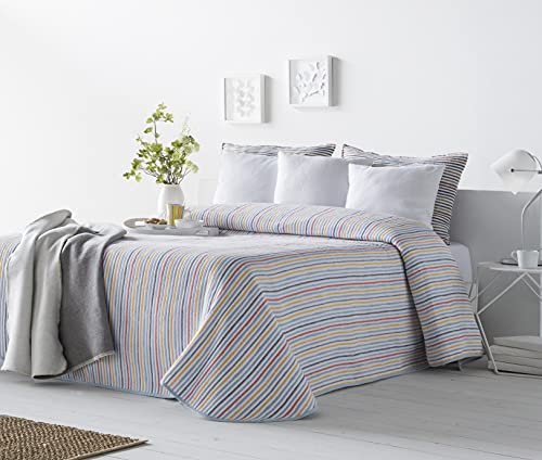 VIALMAN Leichte Tagesdecke Sofia 14 mit Streifenmuster für Einzelbett 90 cm | Tagesdecke Jaquard 90 cm | Blaue Tagesdecke 180 x 270 cm