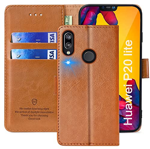 FMPCUON Cover per Huawei P20 Lite/Nova 3E,Cover in Pelle Huawei P20 Lite/Nova 3E,Flip Wallet Case Custodia in Pelle PU Premium,con Magnetica a Scatto per Huawei P20 Lite/Nova 3E,Marrone