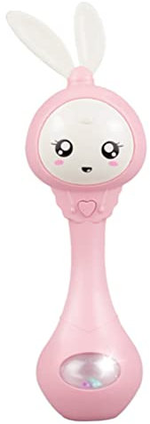 WBTY Lapin Bébé Hochet Musical Lumineux Hochet Musique Hochet Jouet Sensoriel Sonore Bâton de Rythme Jouets éducatifs pour Bébé Développement de Dentition Jouet à Main, Rose, 21.5*5.5*6cm