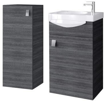Planetmöbel Badmöbel Set Waschtisch mit Unterschrank 40 x 60 x 29 cm mit Midischrank 32 x 75 x 23 cm für Badezimmer, Gäste WC & Bad, Anthrazit