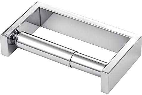 YUET All Metal Toilet Roll Holder Paper Holders Spring Loaded Wall Mounted Flexible Mounting Tissue Stand Hanger Bathroom Kitchen Storage Silver SUS 304 Stainless Steel Polished Finish (Chrome)