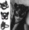 SINSEN Damen Leder-Katzenmaske, sexy Halbgesichts-Augenmaske, Cosplay-Kostüm, Requisiten, Halloween-Party, Maskerade, Karneval, Karneval, Zubehör (schwarz)