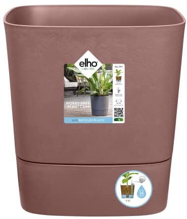 Elho Greensense Aqua Care Square 38 - Macetero por Interior Y Exterior - Ø 38.0 x H 38.9 cm - Marrón/Marrón Arcilla