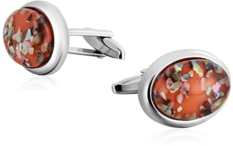 Whoiy Manschettenknöpfe Herren Oval, Manschettenknöpfe Edelstahl Orange Hemd-Manschettenknöpfe Orangefarbener Ovaler Stein für Männer Anzughemd