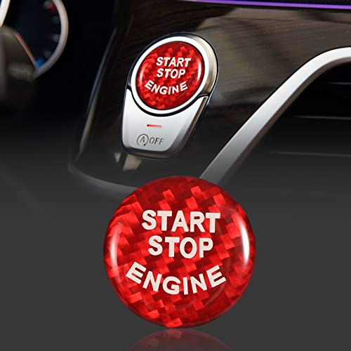 TOMALL Auto Motor Start Stop Knopf Abdeckung Kompatibel mit BMW F30 Push Start Stop Knopf Abdeckung Trim F10 G30 F31 Motor Zündung Ring Start Knopf Kappe für Auto Carbon Fiber Zubehör Rot Dekoration