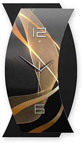 Kreative Feder 3D Designer-Wanduhr abstrakte Funkuhr 50x28cm Schwarz in modernem Metallic-Look ohne Tickgeräusche (Dynamic, leises Funkuhrwerk)
