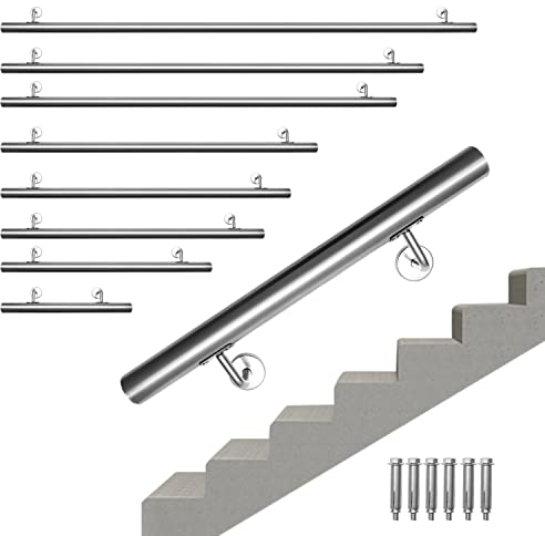 Jopassy Corrimano in acciaio inossidabile, maniglia della scala, corrimano lungo 110cm, 42mm, utilizzato per scale interne ed esterne, incl. con supporto da parete e tappi terminali