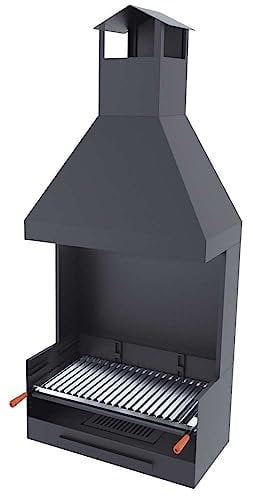 Barbecue a carbonella e legna Griglia in acciaio inox da 60 cm - Con paravento e cappa