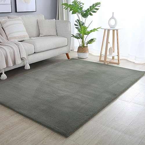 Carpettex Hochflor Teppich Wohnzimmer Shaggy Flokati Teppich Modern Einfarbig 200 x 290 cm Grün - Teppich Schlafzimmer Weich Flauschig Waschbar Teppich Küche Esszimmer - Langflor Teppiche