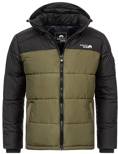 Arctic Seven Herren Winter Stepp Jacke gesteppte Winterjacke warm Kapuze AS-333 [AS-333 -Olive-Gr.S]