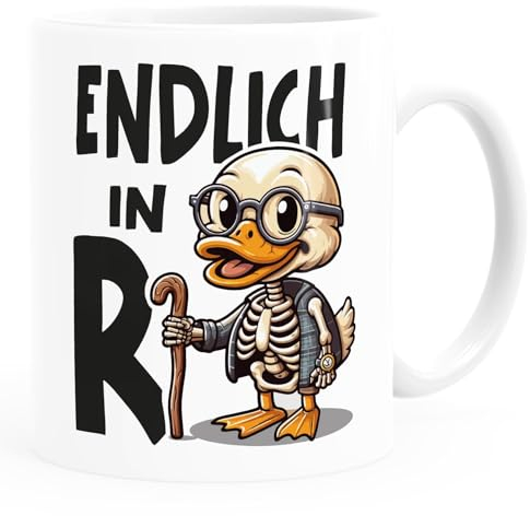 MoonWorks® Kaffee-Tasse Spruch Endlich in Rente Ente lustiges Geschenk Rentner Ruhestand weiß standard