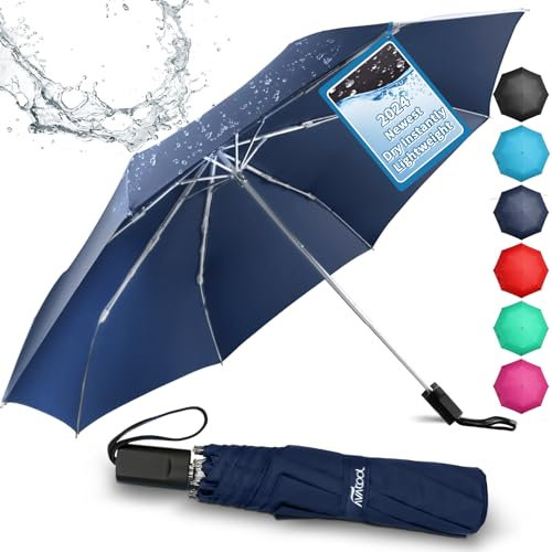 Avatool Parapluie coupe-vent, solide, léger, compact, UPF 50+, mini parasol pour homme et femme, haute densité 280D, séchage instantané, parapluie pliable de voyage, bleu marine, petit, Moderne