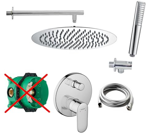 vanvilla Duschsystem mit Unterputz Duscharmatur von Hansgrohe Vernis Blend und vanvilla Regendusche mit Armatur, Duschkopf rund, Dusch-SET HG05-ob poliert