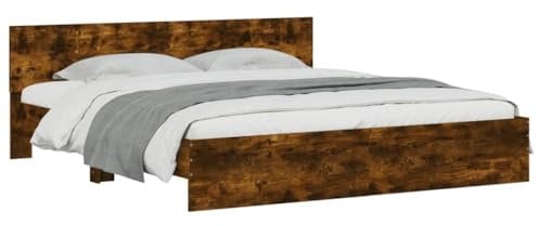 vidaXL Bettgestell, Bettrahmen mit Lattenrost, Bett Gästebett mit Kopfteil, Doppelbett Schlafzimmerbett Schlafzimmermöbel, Räuchereiche 180x200cm