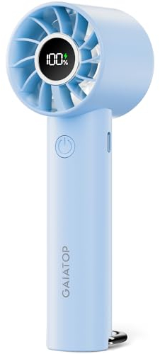 gaiatop Portable Mini Fan, 3 Speed Handheld Fans with Power Display Flashlight, USB Rechargeable Battery, Lightweight Personal Cooling for Women Men Indoor Outdoor Travel Blue