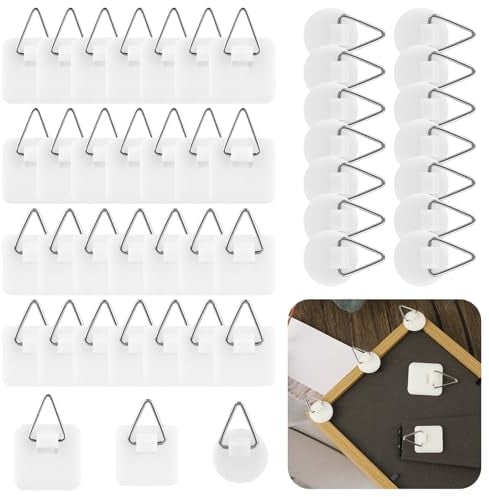 GEEHUA 45 Pcs Self Adhesive Picture Hanger, Wall Plate Sticky Display Holder Without Nails Plastic Vertical Hanging Hooks for Home Wall Art Picture Photo Frame Bathroom Closet Kitchen Door White