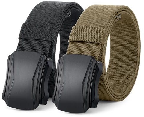 LEACOOLKEY 2er Herrengürtel,taktischer Stretch Nylon Gürtel Wandern Militär Gurtbandgürtel Schnellverschluss Metallschnalle