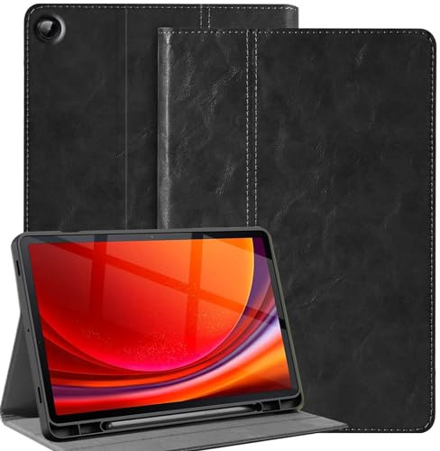 NANRUIL Étui de protection en cuir véritable pour Samsung Galaxy Tab A9 + 10,9/11 2023, avec support S Pen et fonction veille/réveil automatique, noir