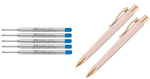 Faber-Castell 205041 - Kugelschreibermine XB blau, 5 Stück, dokumentenecht, Großraummine & 205092 - Kugelschreiber Poly Ball pale rose, 2 Stück, mit auswechselbarer XB Mine, dokumentenecht