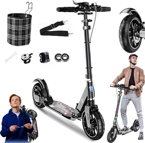 Cityroller Tretroller Erwachsene 150 Kg Tragkraft, City Roller Kinder, Big Wheel Scooter Mit Bremsen Und Stoßdämpfern, Klappbar & Höhenverstellbar 2