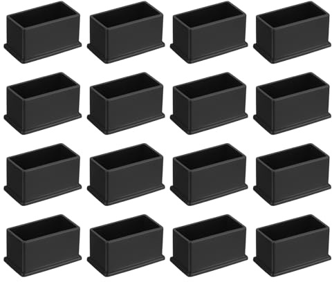 QUARKZMAN 16 Stück PVC Quadratische Stuhlbeinkappen, 50x25mm (LxB) Schwarz | Möbelfüße Pads Tischfußabdeckungen Bodenschoner für Terrassentisch Schrank Bettmöbel