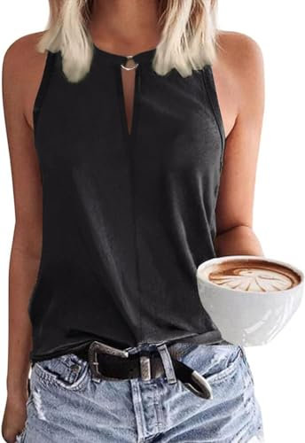 Tanmolo Damen Tank Top Ärmellos Oberteile Sommer Tanktops V-Ausschnitt Blusentop Strand Sexy Vest Top Bluse Dunkelgrau, XL