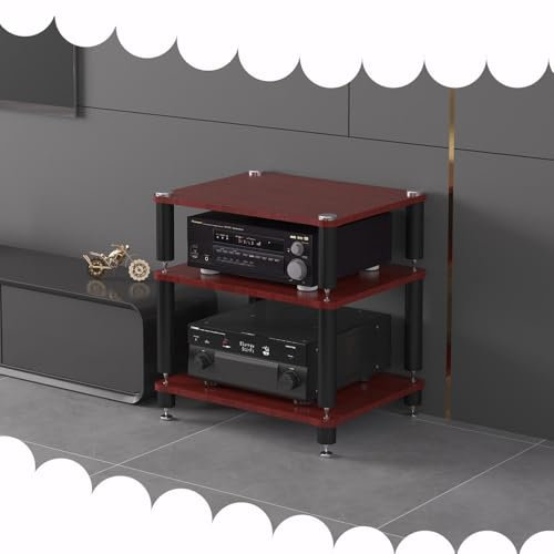 HAEKEBC Weißer AV-Medienständer 3-stufiger Eckregal, HiFi Regal Audioschrank, Offener Plattenspieler-Tisch, Holz Regal Und Stahlrahmen, Zuhause Stereoanlagen Schrank(Teak)