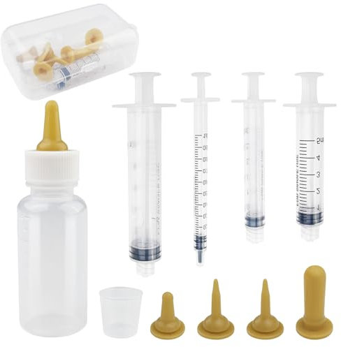 Rseuphiee Aufzuchtflasche, Haustier Fütterung Silikon Nippel, katzenmilch Aufzuchtflasche für undewelpen Kitten, mit Spritzen, Futterspritzen Kleintiere, für Welpen Hund Katze oder andere Haustiere