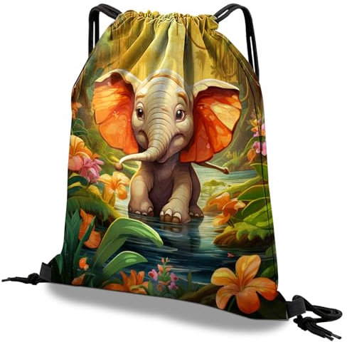 Deokke Rucksack mit Kordelzug,Wasserdicht Sportbeutel, für Sport, Gym, Strand Reisen,Nette ästhetische Sackpack Geeignet für Männer und Frauen (S7-Elefant)