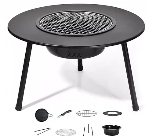 Poêle À Bois pour Tente de Camping, Réchauds de Camping avec Plateau de Cuisson, Table en Acier au Carbone de 0.8mm, Chauffe Tente avec Mallette de Transport(56 * 56 * 42.5cm)