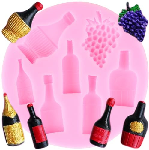 XMOLDNMS Silicone Fondant Mould in Wine Bottle Shape Grape Champagne Bottle Fondant Mould for Decorating Cakes Cupcake Toppers Chocolate Gum Paste Candy Polymer Clay