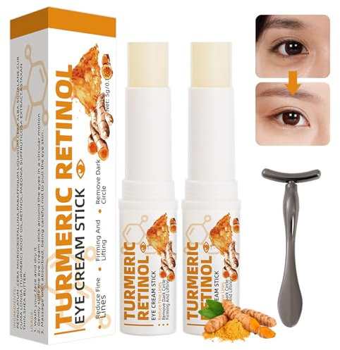 2 Stück Kurkuma-Retinol-Augencreme-Stick,Lumistick Gegen Tränensäcke,Kurkuma-Augencremestift,Balsam Unter Den Augen,Kurkuma-Augencreme-Stick Mit Augenmassagestab,Reduziert Schwellungen Und Tränensäcke