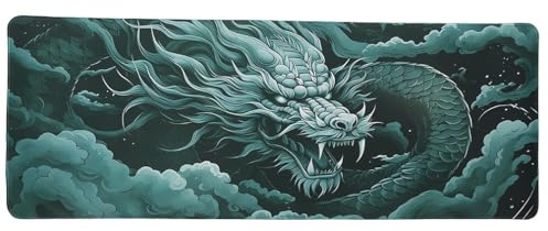 lachineuse Tapis DE Souris XXL - Dragon Vert - Mythes et Traditions - 800 x 300 x 3 mm - Déco Chinoise - Antidérapant et Résistant à l'eau - Déco Bureau - Idée Cadeau Japon Asie