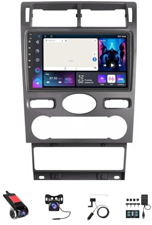 9 Pulgadas Android 14 Radio de Coche 2 DIN para Ford Mondeo 3 2000-2007 con Cámara de Respaldo Controles del Volante Bluetooth GPS Navi CarPlay inalámbrico(S100 1+32G)