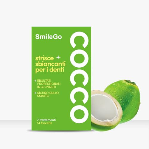 Strisce Sbiancanti Professionali -7 Trattamenti Gusto Cocco- Sicure per lo Smalto - Sbiancamento dei Denti Non Sensibile - Sbiancamento Senza Danni - Confezione da 14 Strisce Alito Fresco